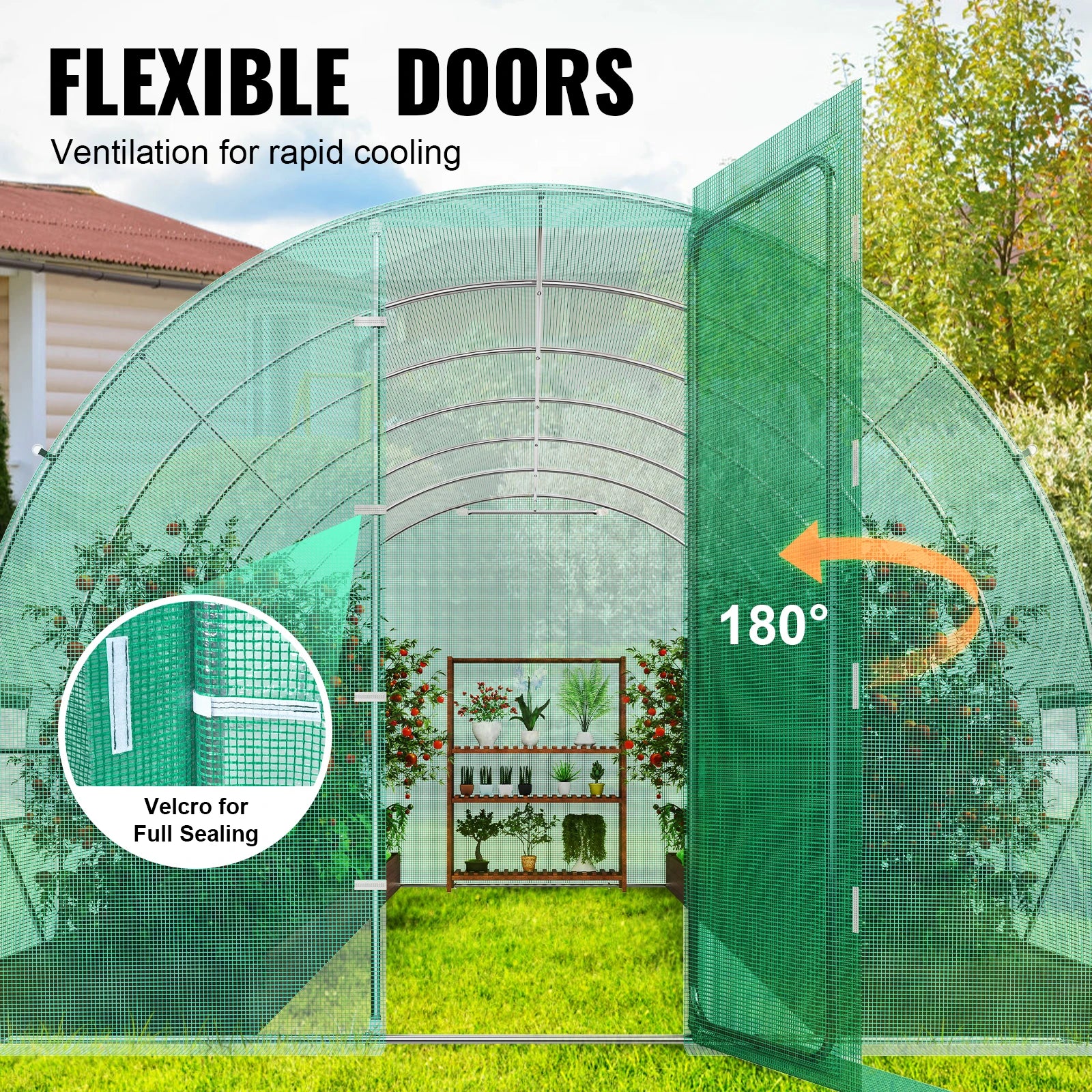 SucceBuy gångin tunnel växthus hoop house växthus tunnel växthus växthus med galvaniserad stålram svängd dörr för utomhusbruk