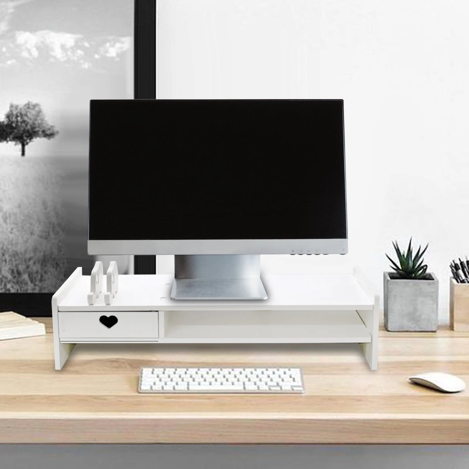 Monitor Stand Riser with Drawer Storage for Desk Organization