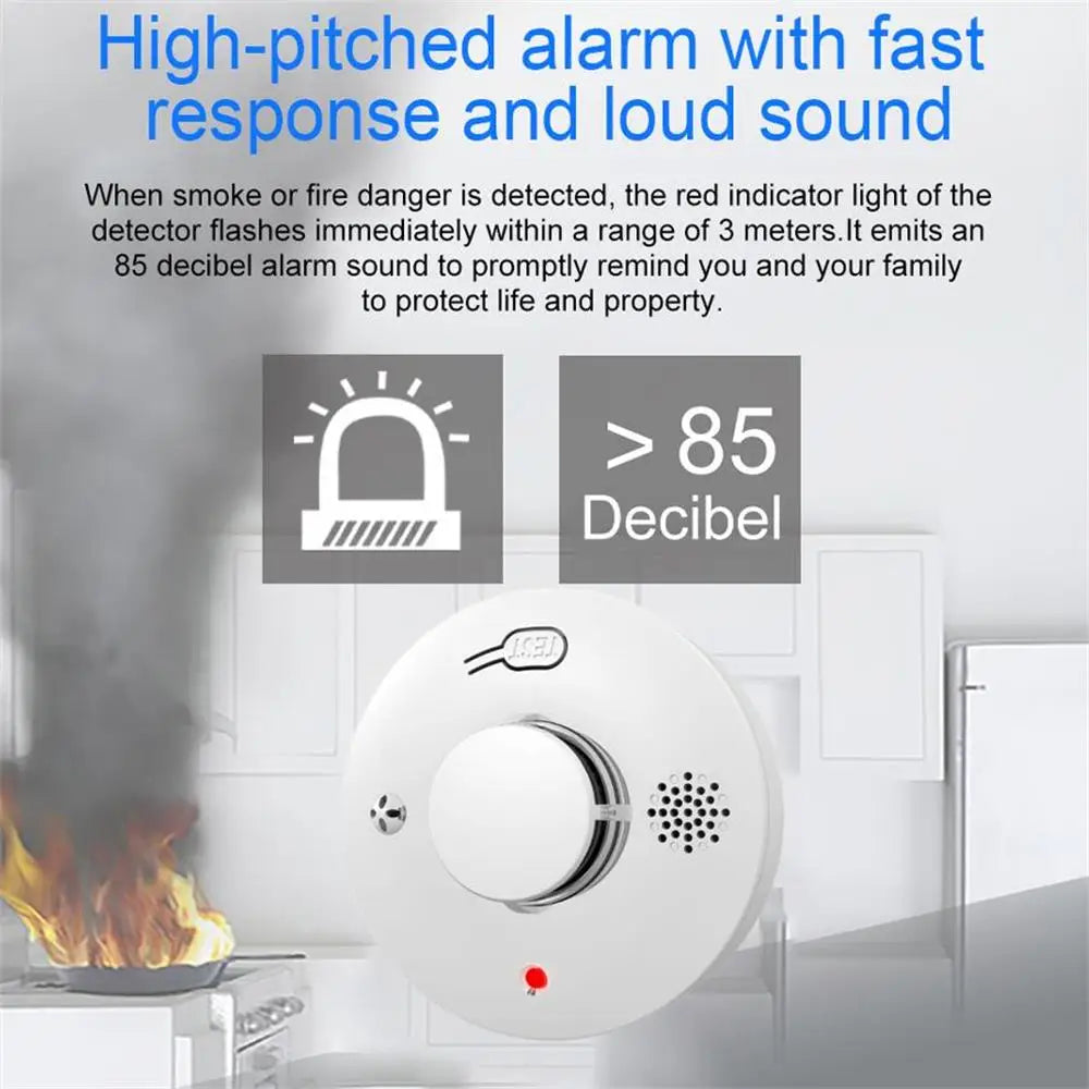 Independent Smart Smoke Detector Wireless Fire Alarm Sensor with Sound and Flash Light for Home Kitchen Office Safety Protection