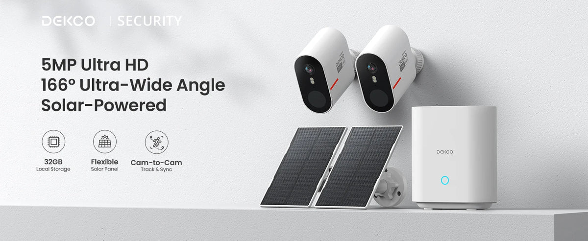 Dekco 5MP Wireless Solar Camera System 2 Cam Kit Outdoor WiFi Solar Security Camera Set Color Night Vision 2-Way Talk