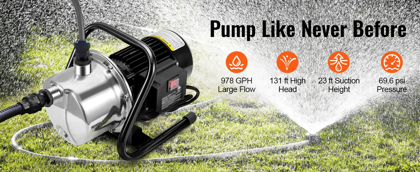 SucceBuy Shallow Well Pump 1.1 HP 115V 978GPH 131ft Height 69.6psi Max Pressure Portable Sprinkler Booster Jet Pumps Irrigation