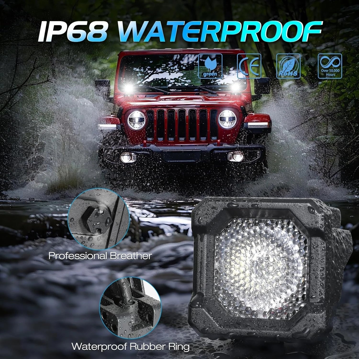2 Inch LED Pod Lights, 1Pc/2Pcs 50W LED Cubes OffRoad Driving Lights Roof Rack Scene Light White Waterproof Plug and Play 12V DC