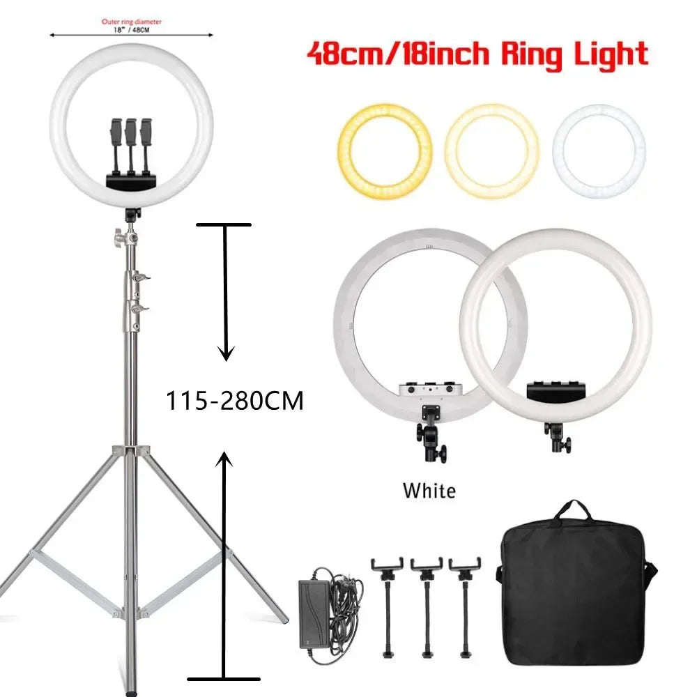 SH 18 Inch Thin Ring Light LED Selfie Video Lamp With Tripod Stand Phone Clip For YouTube Live Light Photography Studio 