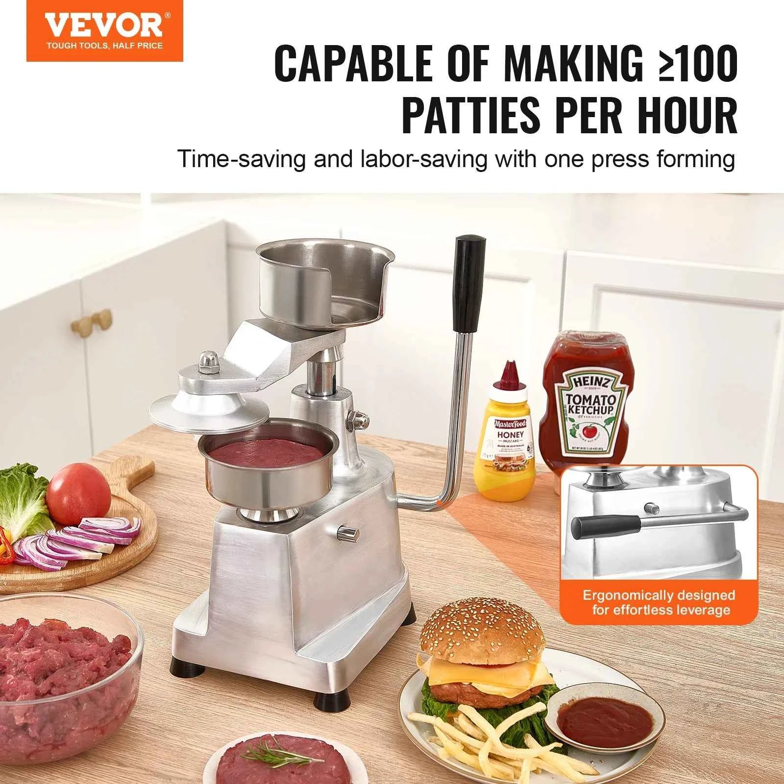 SucceBuy Commercial Burger Patty Maker 100mm/4in Hamburger Beef Patty Maker Food-Grade Stainless Steel Bowl Burger Press Machine