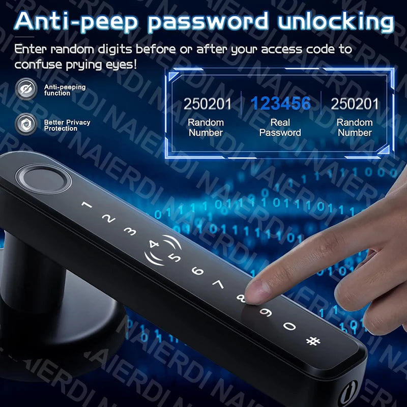NAIERDI Fingerprint Door Lock with Card 5-1 Keyless Bluetooth Smart Door Lock Tuya APP Security Digital Door Lock with Handle