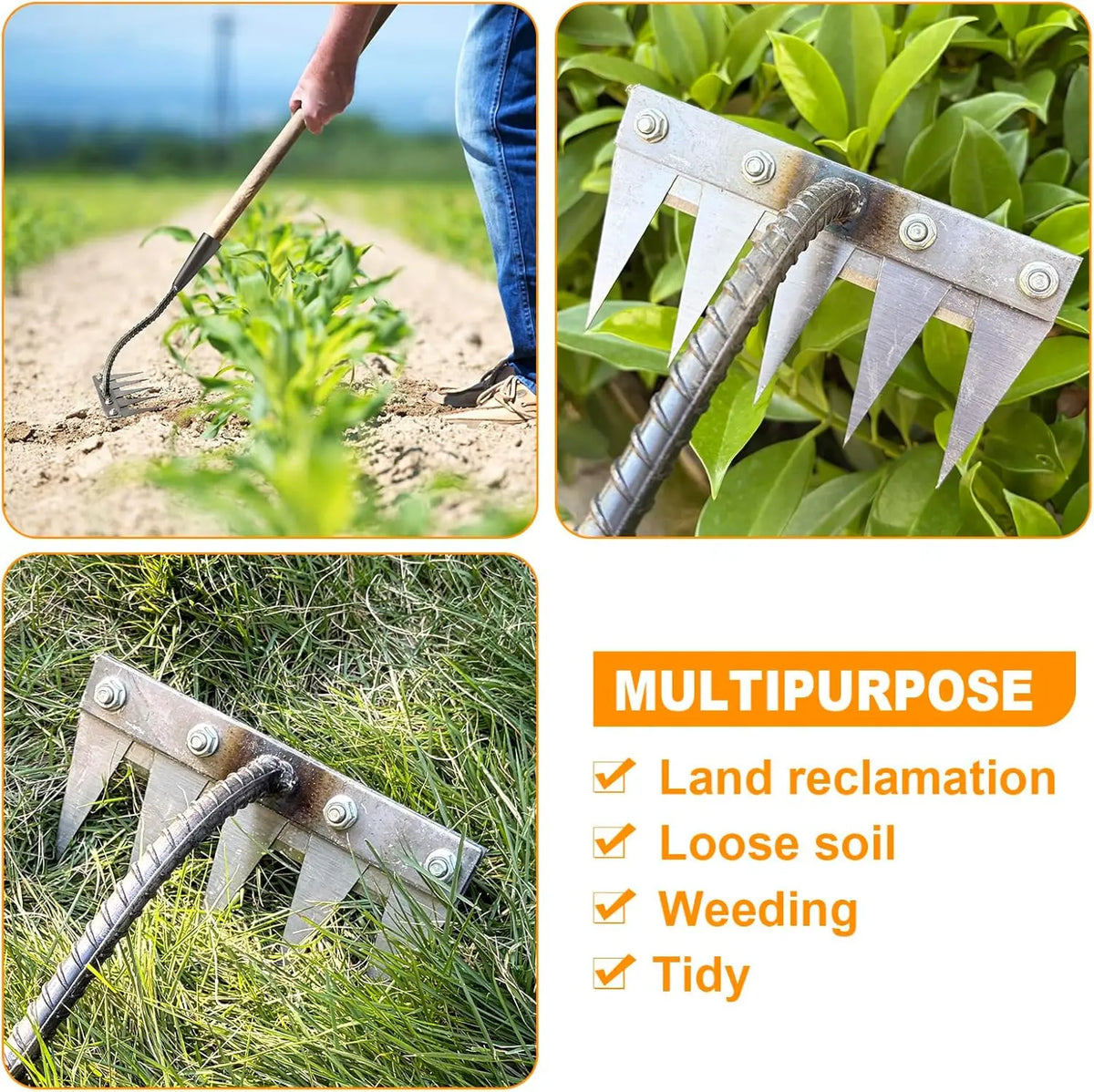 Steel Garden Hand Rake, 5–8 Tine Options