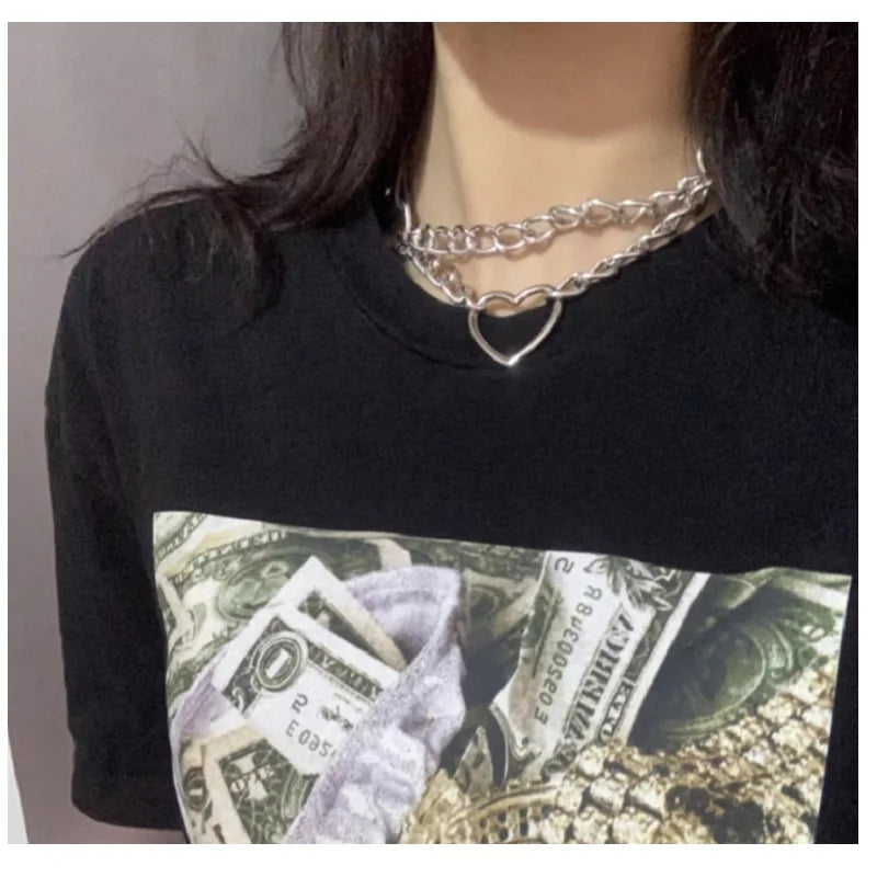 PU Leather Collar With A Leash Cosplay Metal Chain Heart Pendant Necklace Jewelry Punk Bdsm Slave Gothic Goth Choker For Woman 