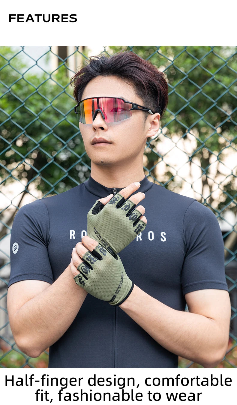ROCKBROS Half Finger Cycling Gloves Breathable Shock Absorbing Fit