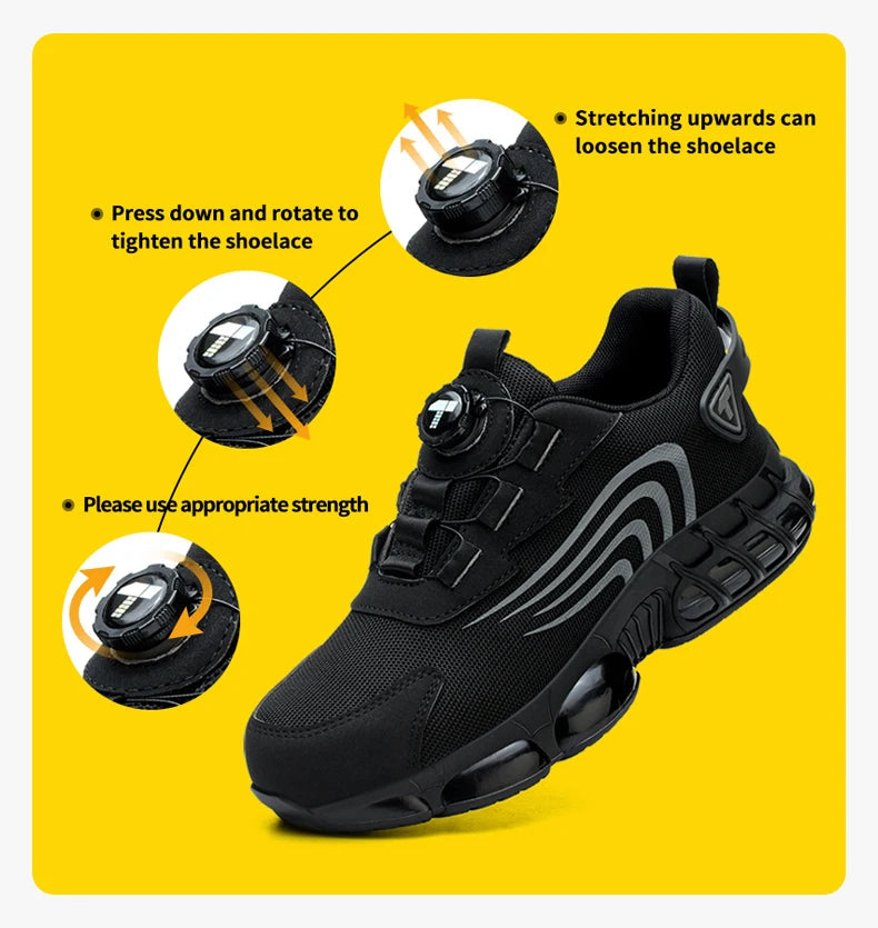 Rotary button new safety shoes for men, anti-impact and anti-piercing work shoes, fashionable men's sports shoes, and safety pro 