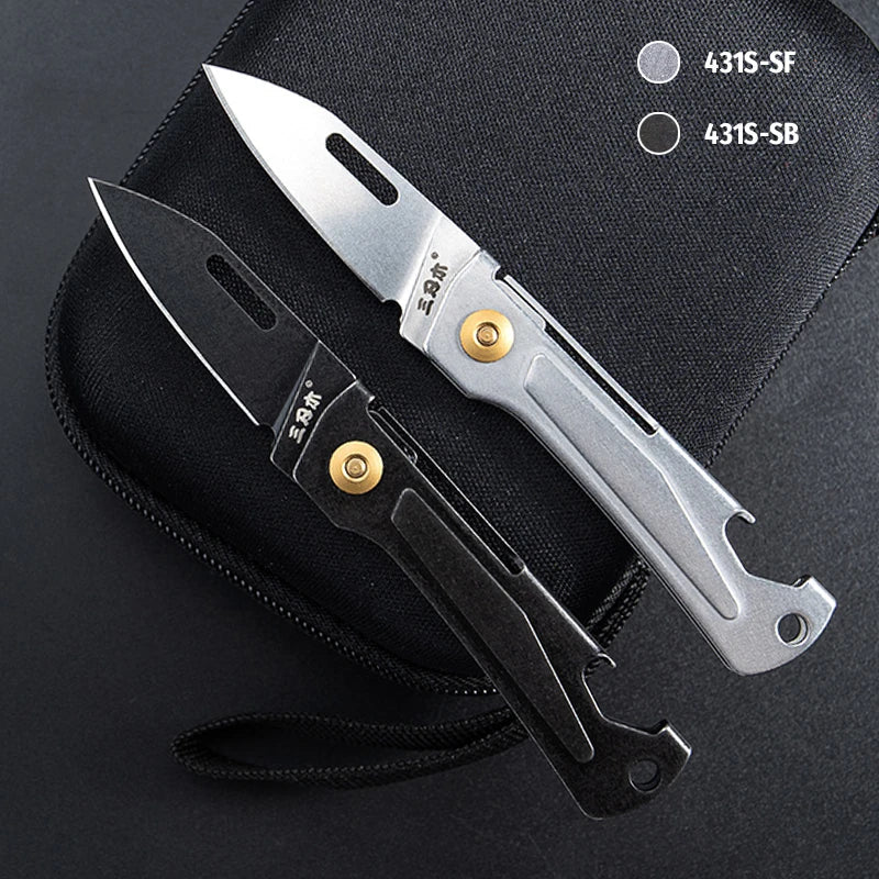 SANRENMU 431S Folding pocket knife 12C27 blade Portable EDC outdoor camping bottle opener  Keychain hole knife 