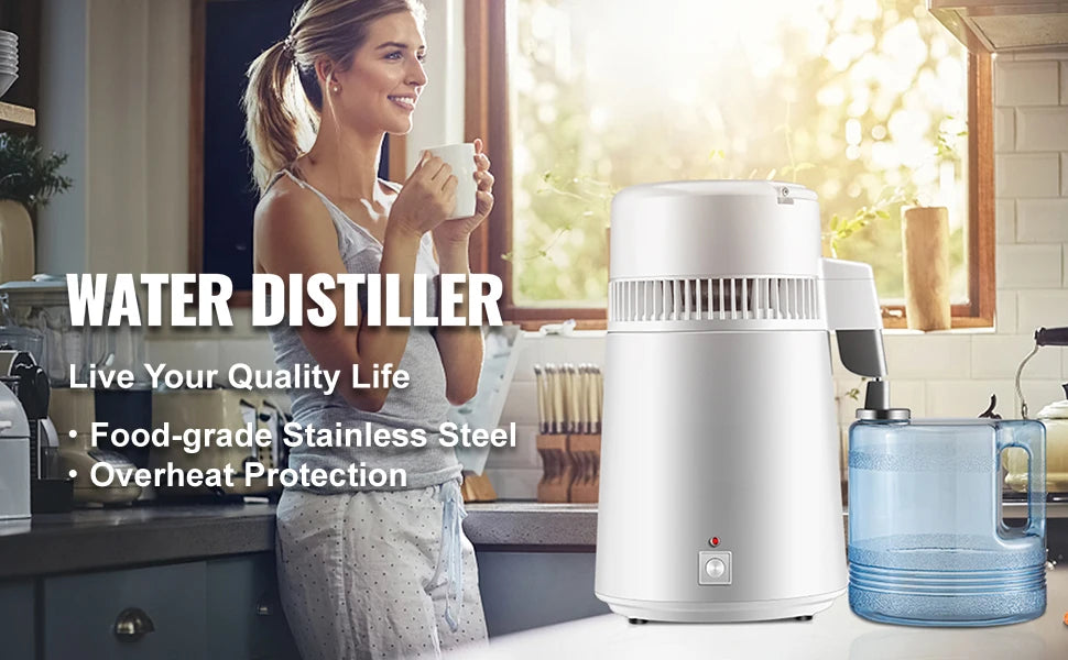 SucceBuy Pure Water Distiller 750W, Purifier Filter Fully Upgraded with Handle 1.1 Gal /4L, BPA Free Container, Perfect for Home Use, White