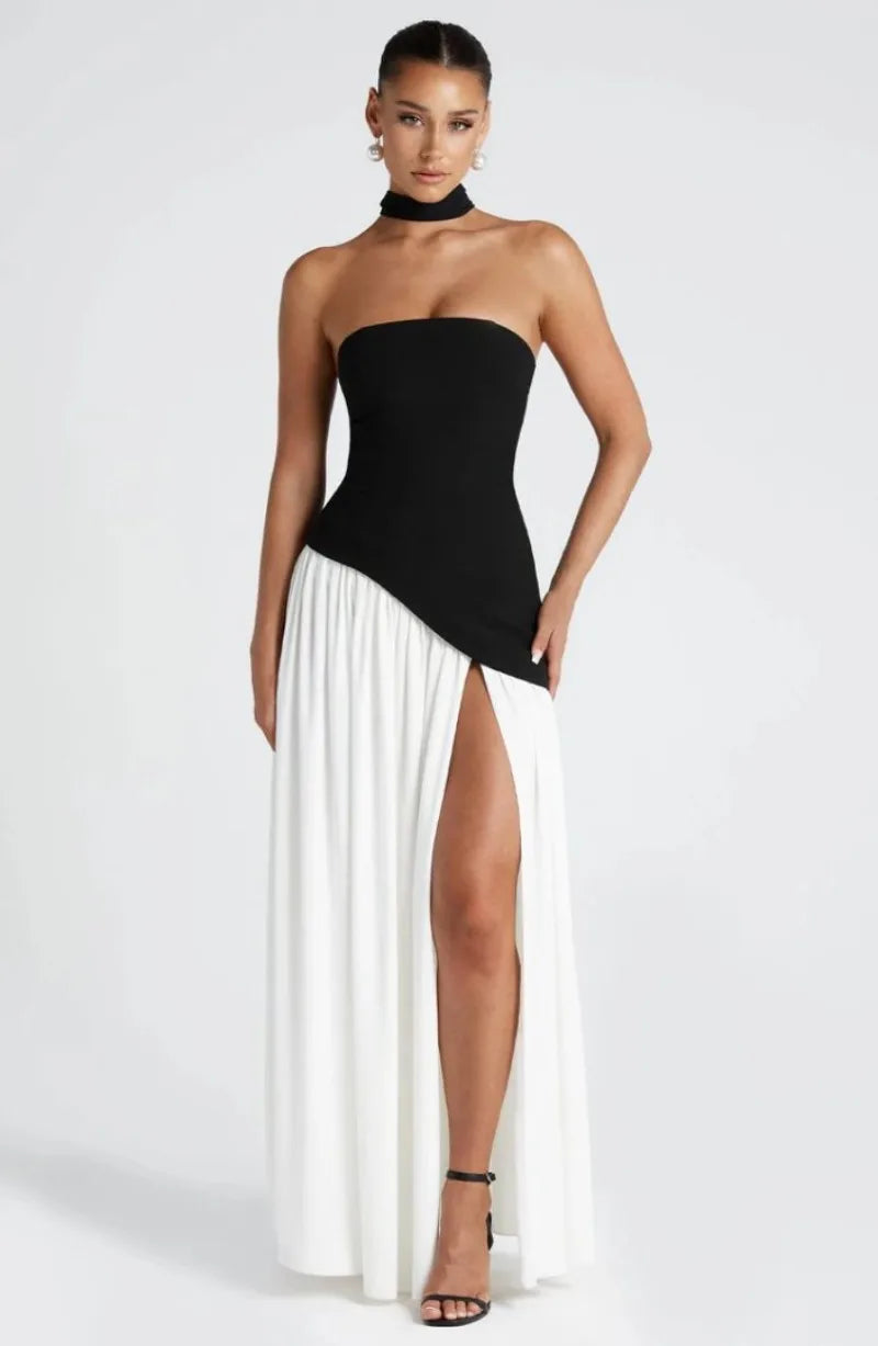Elegant Strapless Floor-Length Women’s Slit Backless Evening Dress