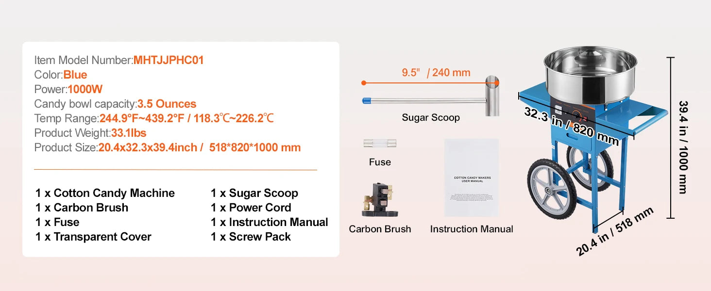 Máquina Eléctrica de Algodón de Azúcar 1000W Fabricante Comercial de Algodón Dulce