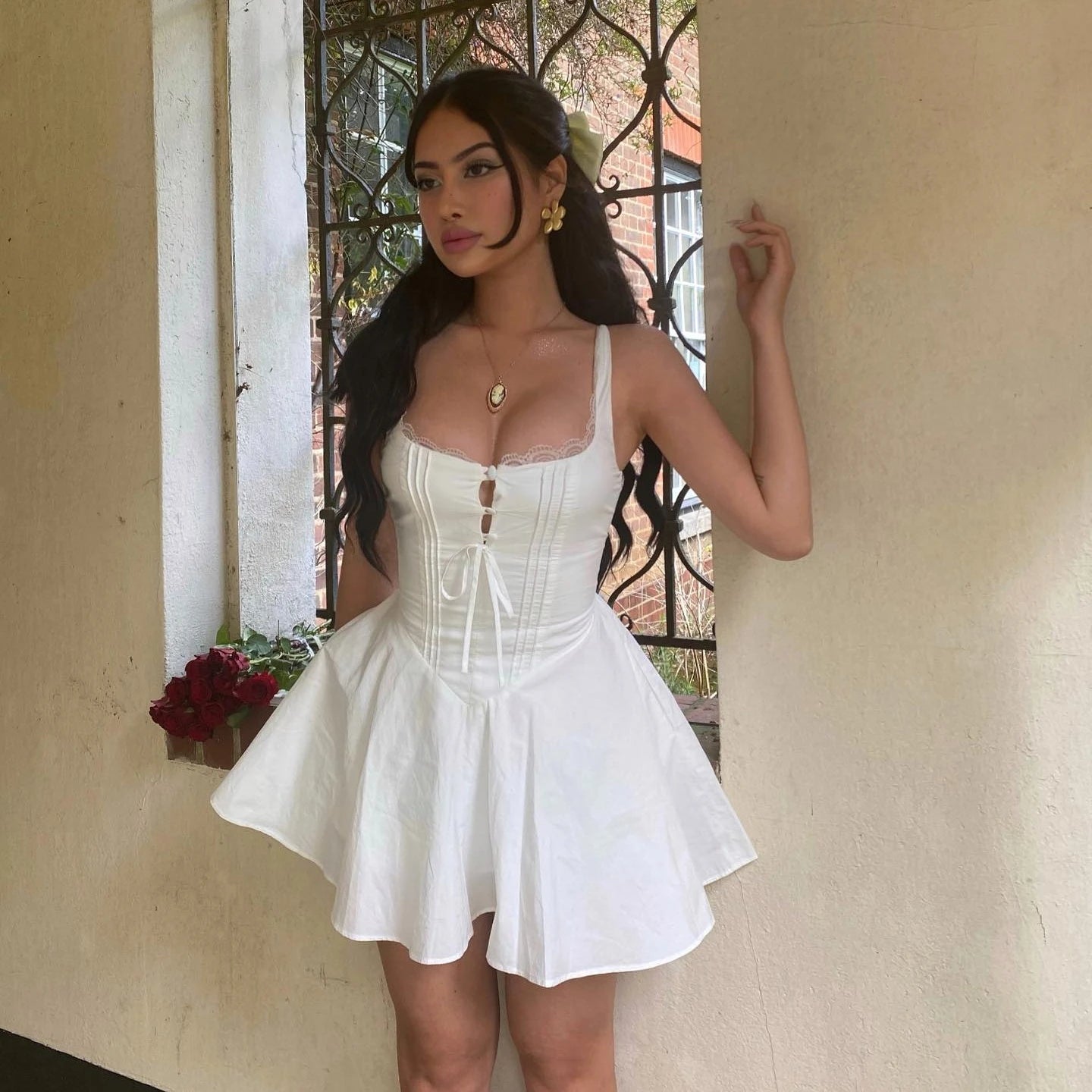 Mingmingxi 2024 Summer Lovely A Line Dress Yellow Sexy Party Dresses Hollow Out Lace Up Elegant Holiday Dress Women 