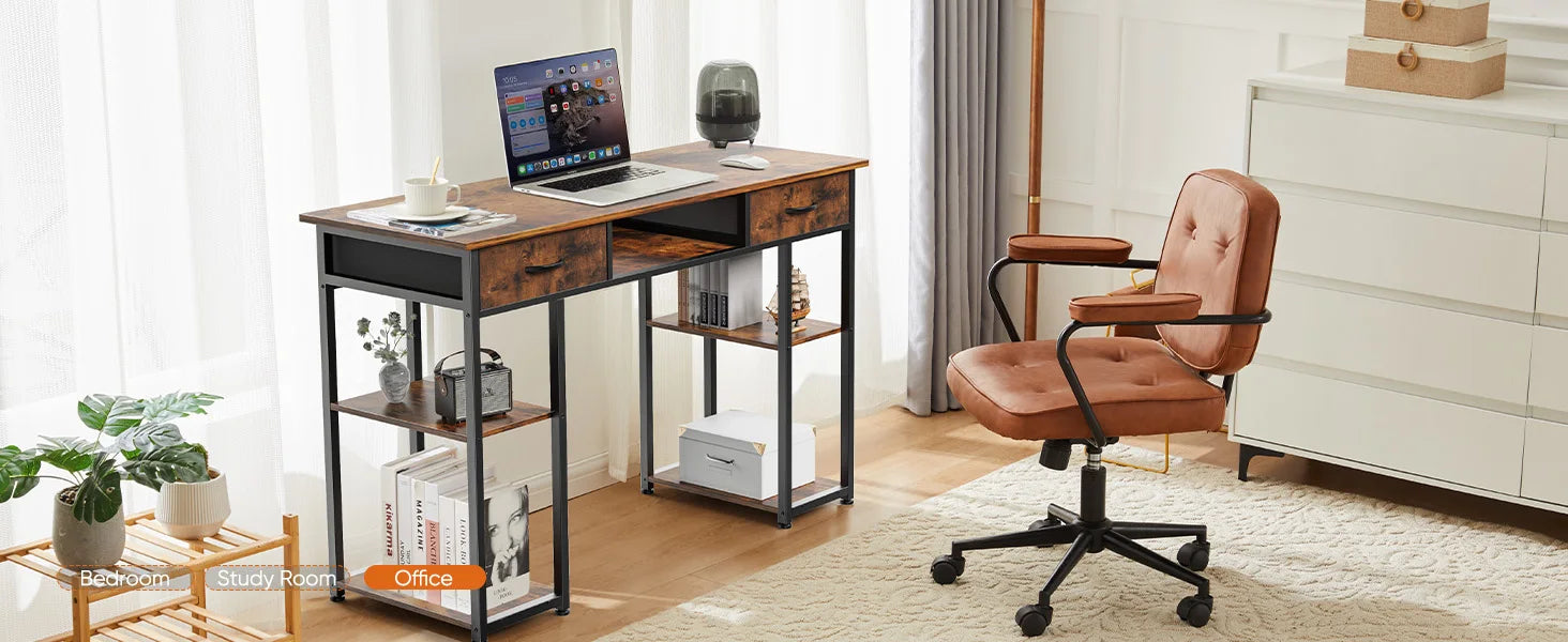 48 Inch Computer Desk with Drawers, Shelves & Keyboard Tray