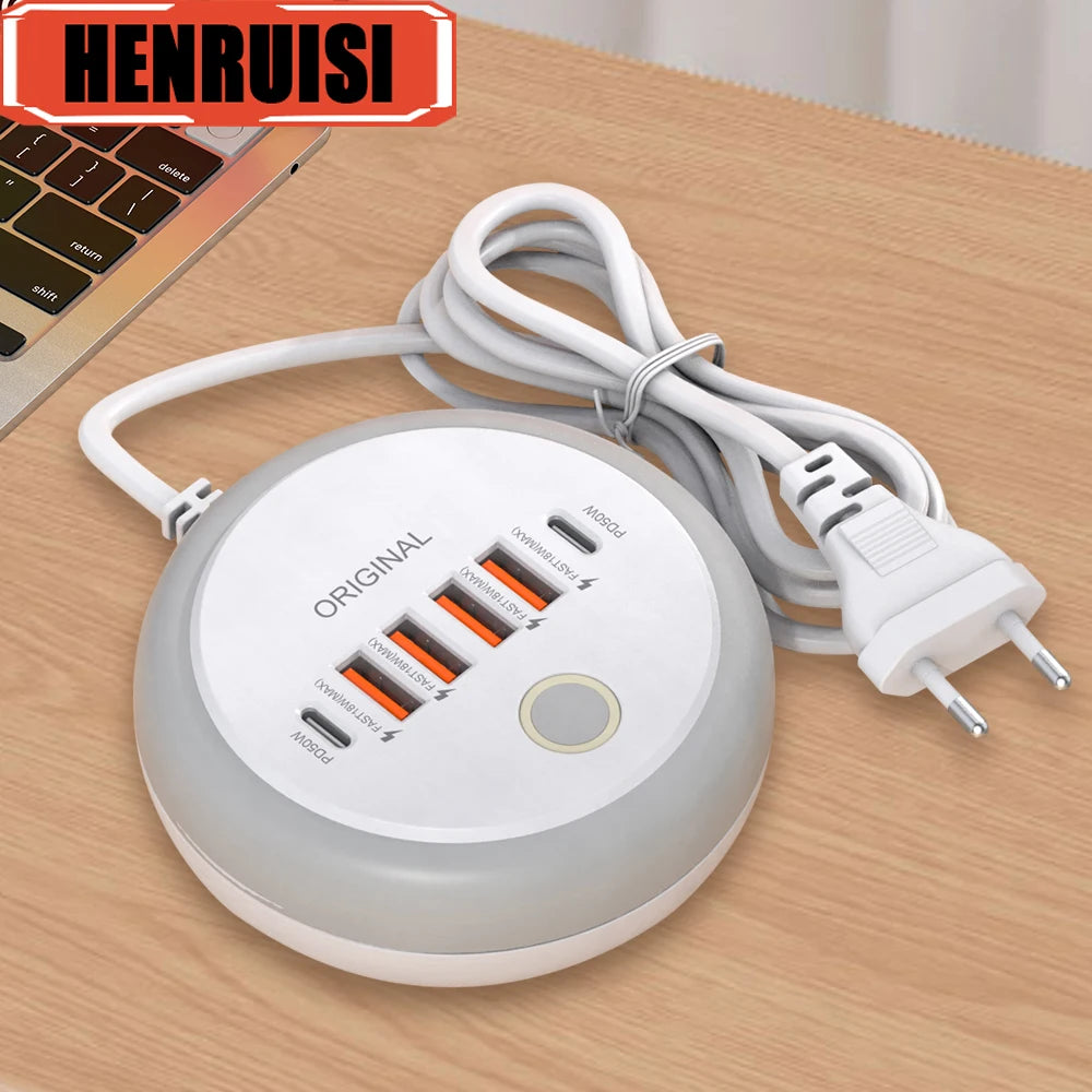 Nabíjačka USB so šiestimi portmi a dotykovým nočným svetlom