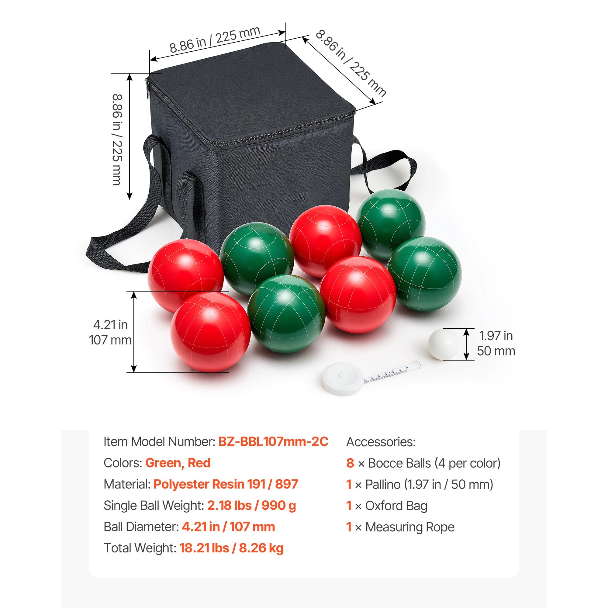 SucceBuy Bocce Ball Set 8 Resin Balls with Pallino Carry Bag and Measuring Rope Multi Color for Beach Lawn and Backyard Games