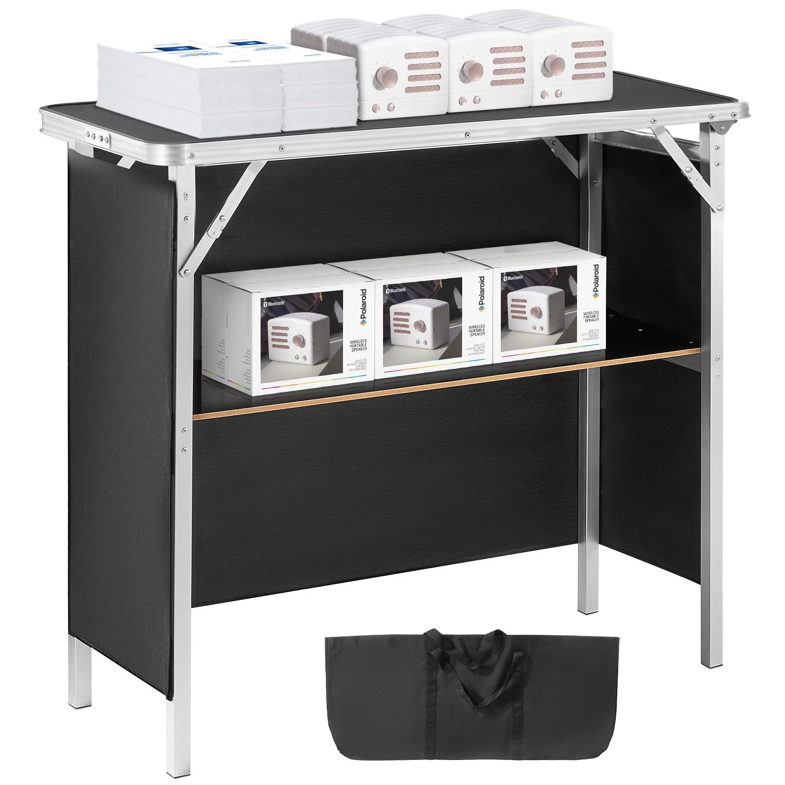 Folding Trade Show Counter Table with Storage Shelf & Carry Bag