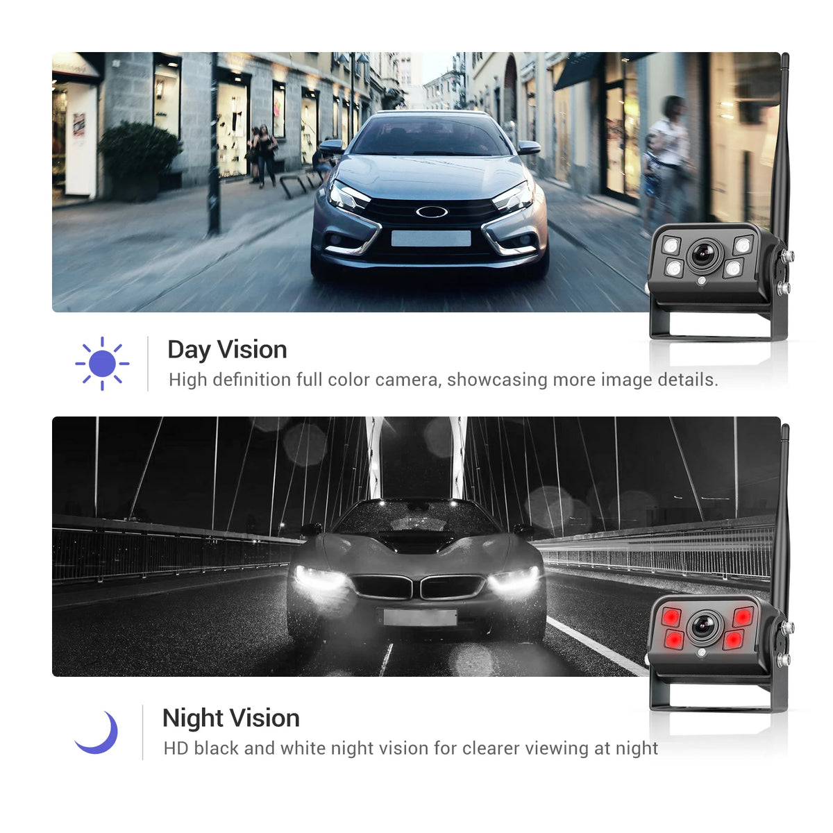 Podofo moniteur automobile IPS 9 pouces avec 2 caméras de recul sans fil IP68 étanche vision nocturne infrarouge caméra de recul pour camping-car