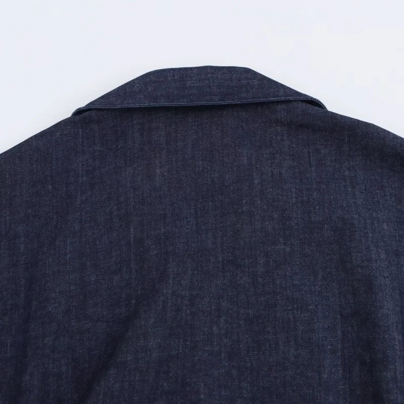 ETJ 2025  Spring New 1975 series denim MIDI dress with lapel side zipper fashion wrinkle waist slim elegant dress 