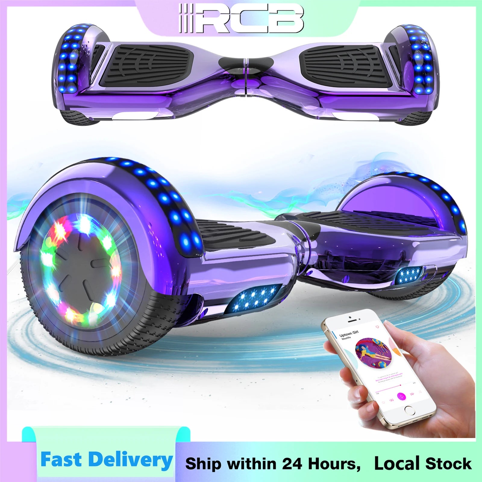 RCB Hoverboard s Bluetooth reproduktorem a LED světly