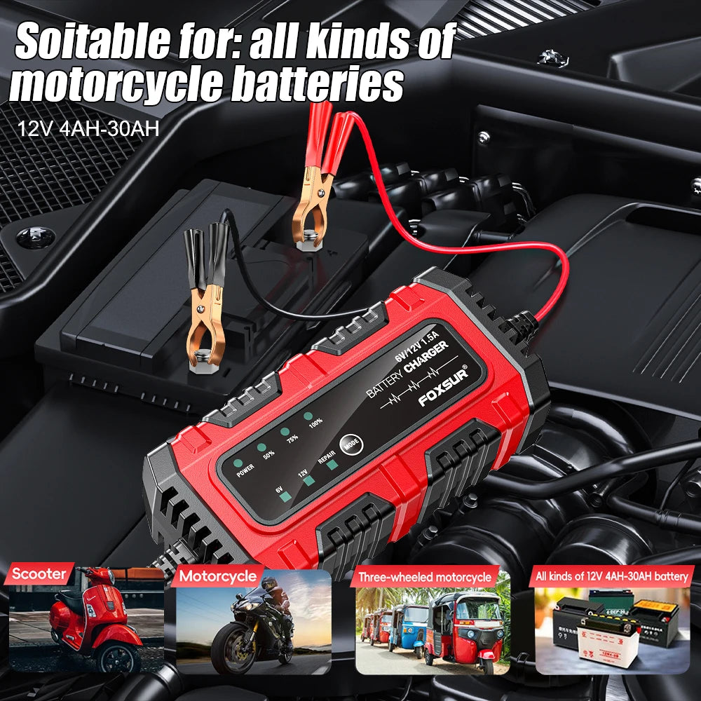 6 V / 12 V automatisk batterioplader, 1.5 A