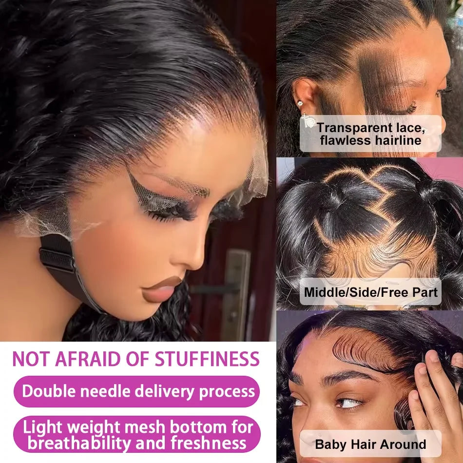 Voľná vlna čipkovaná parochňa z ľudských vlasov, hustota 200