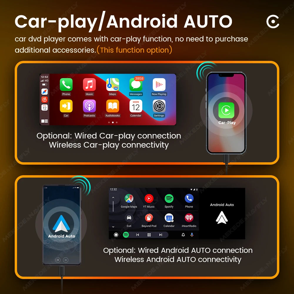 6,86" 1DIN autoradio met draadloze CarPlay, Android Auto en Bluetooth