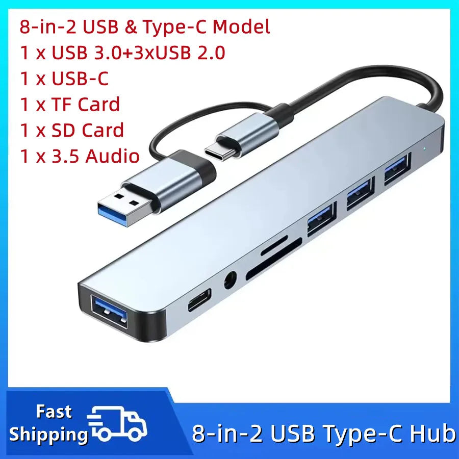 Eight-Port USB Hub with SD/TF Reader and Audio