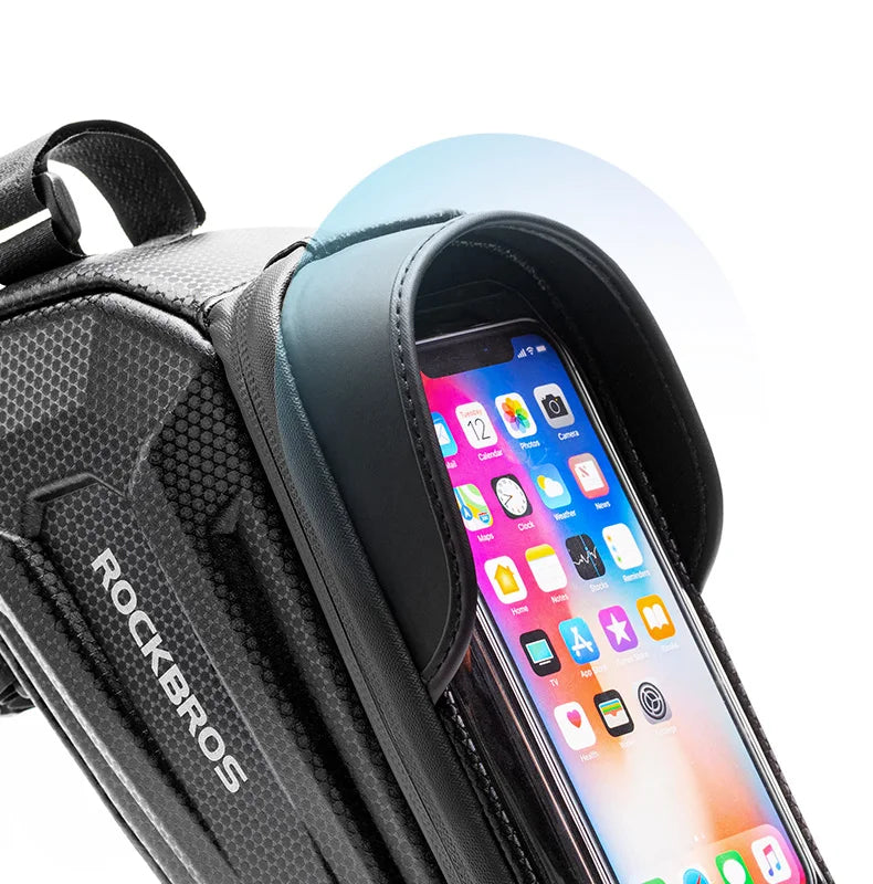 Borsa per telaio bici resistente all'acqua con supporto per telefono con schermo touch