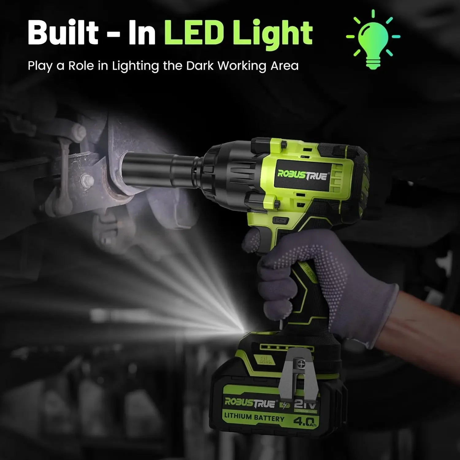 1000N.m Brushless Cordless Impact Wrench with 2 x 4.0Ah Batteries