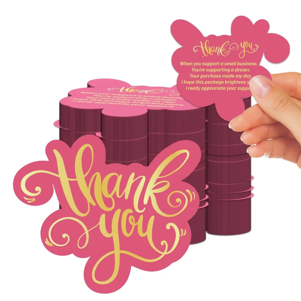 100 Pcs Unique Pink Thank You Cards for Small Business