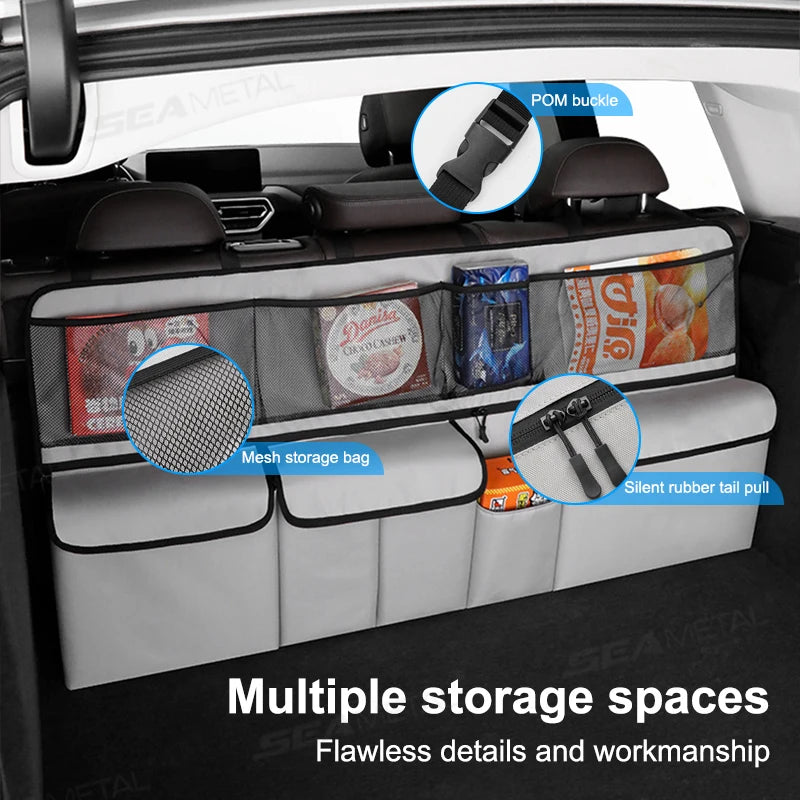 SEAMETAL 9-Pocket Car Organizer Seat Back Hanging Storage Bag Wear-Resistant Oxford Colth SUV/MPV Trunk Organizer with Zipper