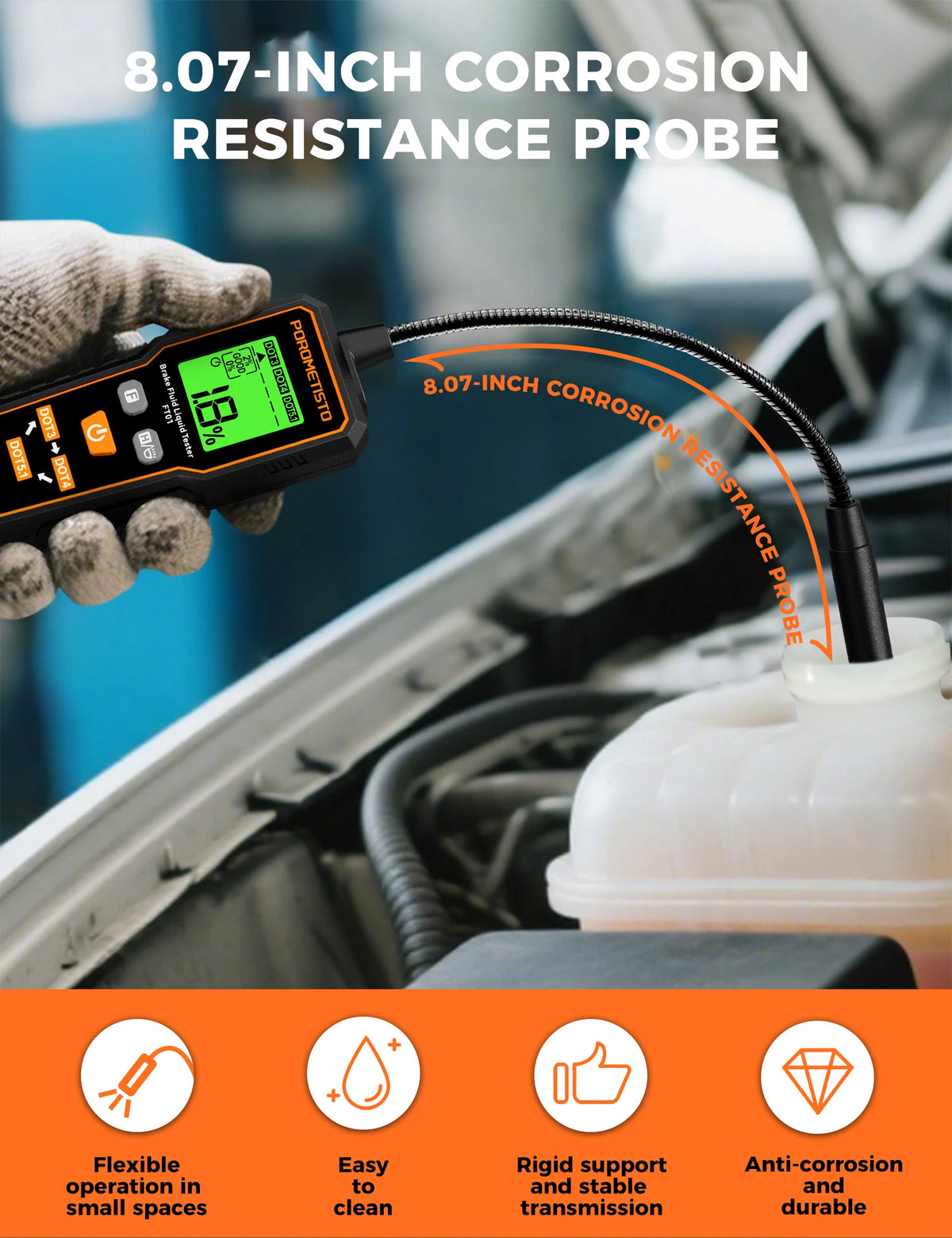 FT01 Automotive Brake Fluid Brake Oil Tester Portable Digital Brake Fluid Tester DOT3/DOT4/DOT5.1 Test With Flexible Probe