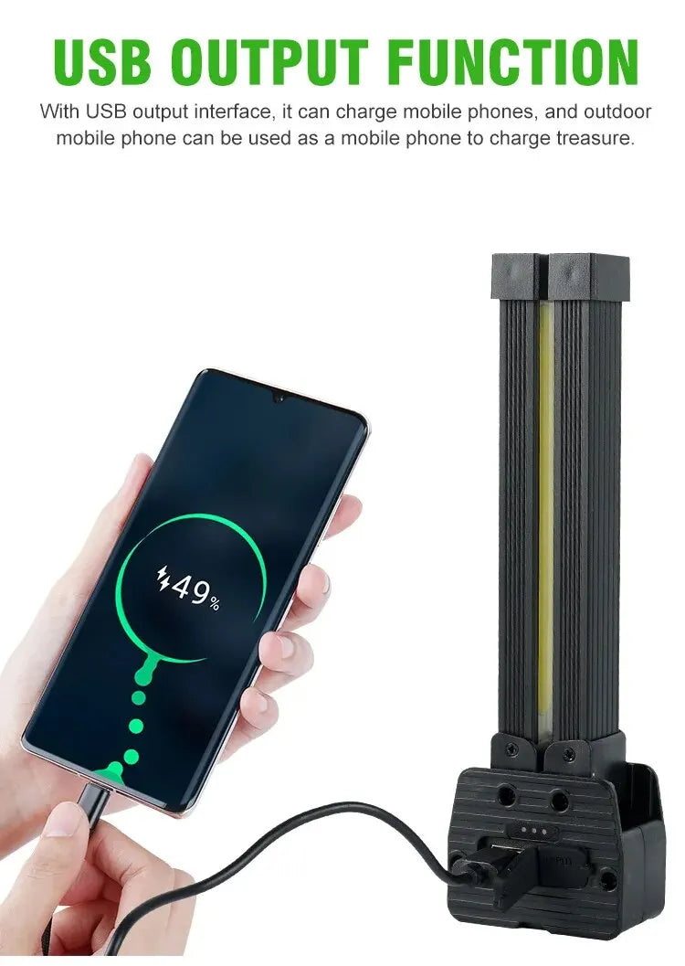 Strong Flashlightoutdoor Multifunctional Camping Lightingflashlight Auto Repair Work Lightfolding COB Light 