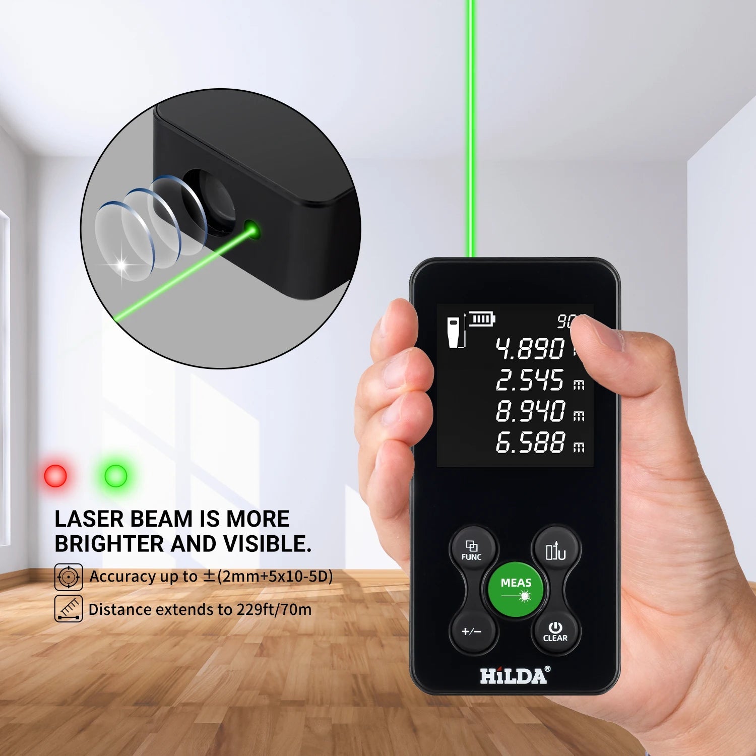 HILDA 50/100/120M Laser Rangefinder Red/Green Light Laser Distance Digital Tape Rechargeable and Measurable Angle Laser Measure 