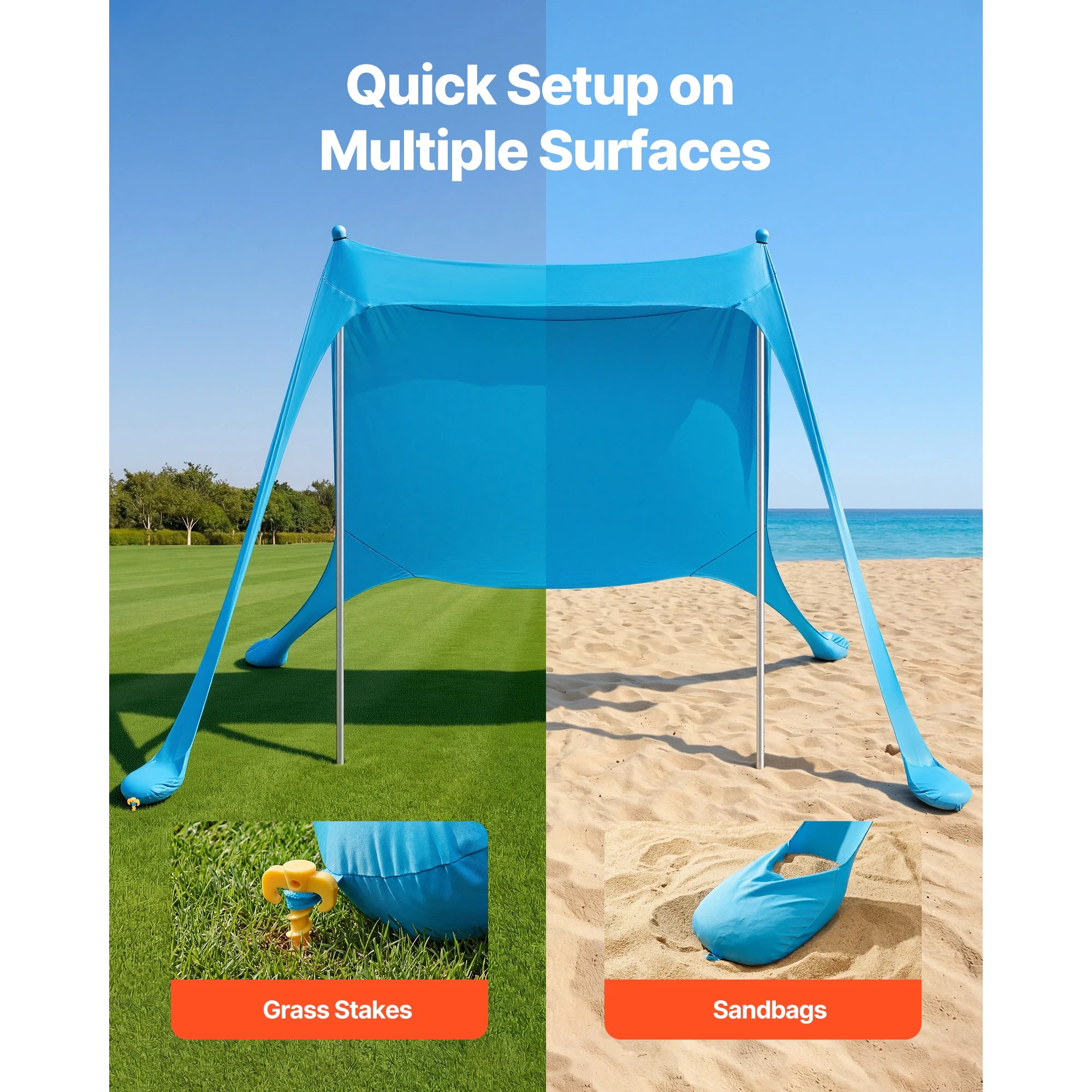 Tente de plage abri solaire UPF50+ auvent pop-up pour 3 à 4 personnes