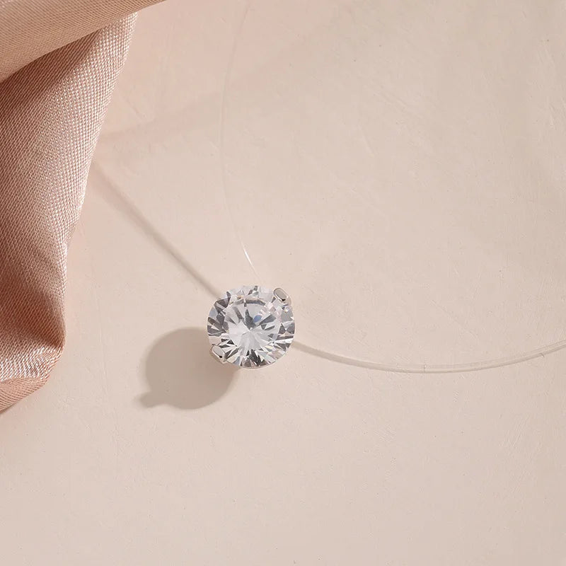 Transparent Fishline Women's Chokers Crystal Ball Pendants Shiny Luxury Wedding Neck Jewelry Fashion Neck Accessories Collar 