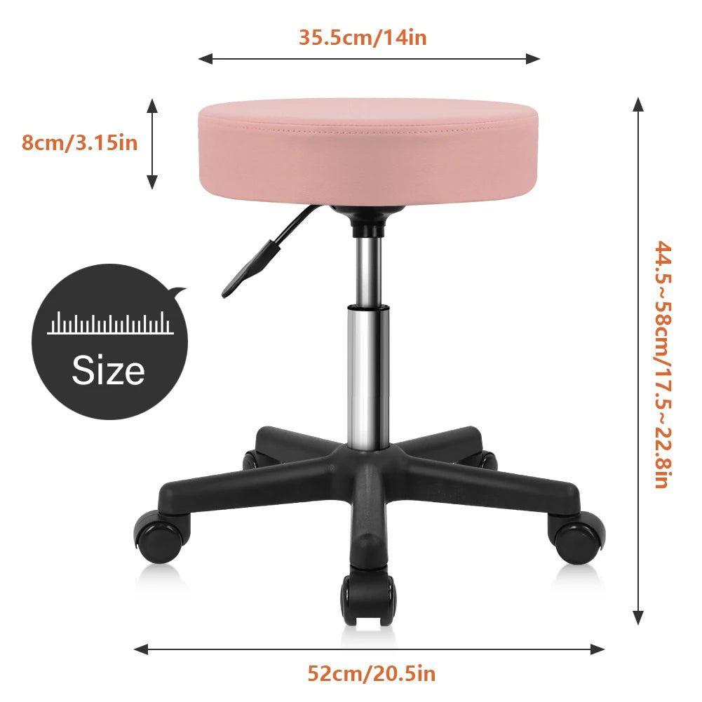 Adjustable Swivel Stool with Wheels Cushioned PU Seat Pink
