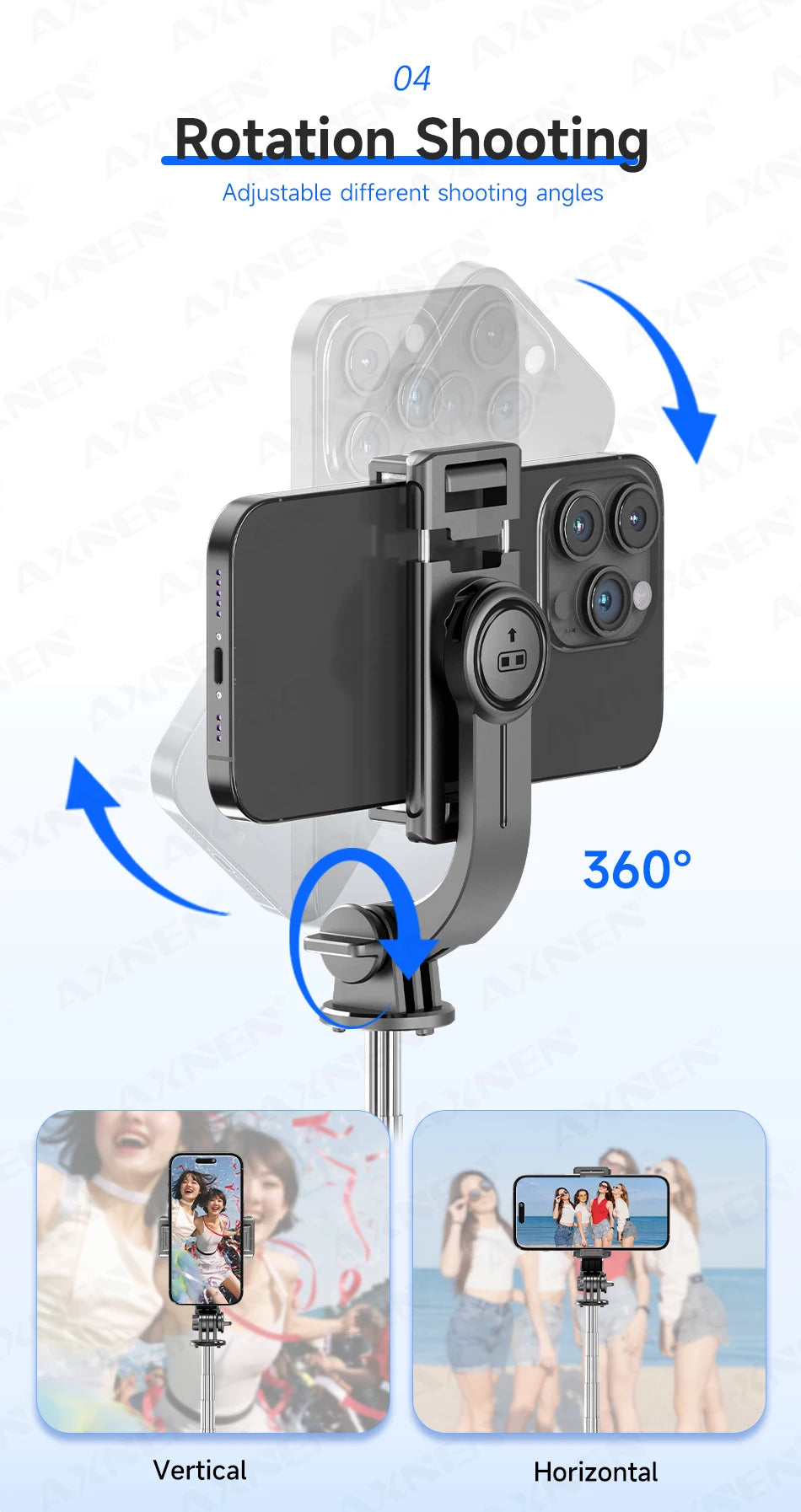 Selfie Stick Tripod with Detachable Bluetooth Remote, 360° Rotation,Extendable Pole, Fill Light Option, for iPhone Android Phone