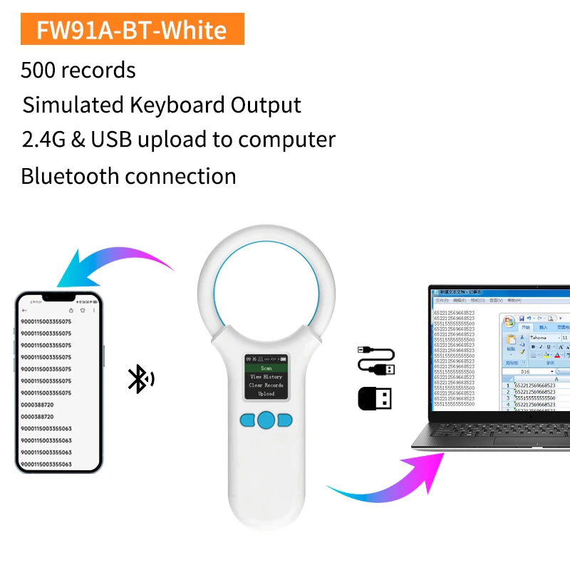 FW91A Animal RFID Microchip Reader - USB/Bluetooth