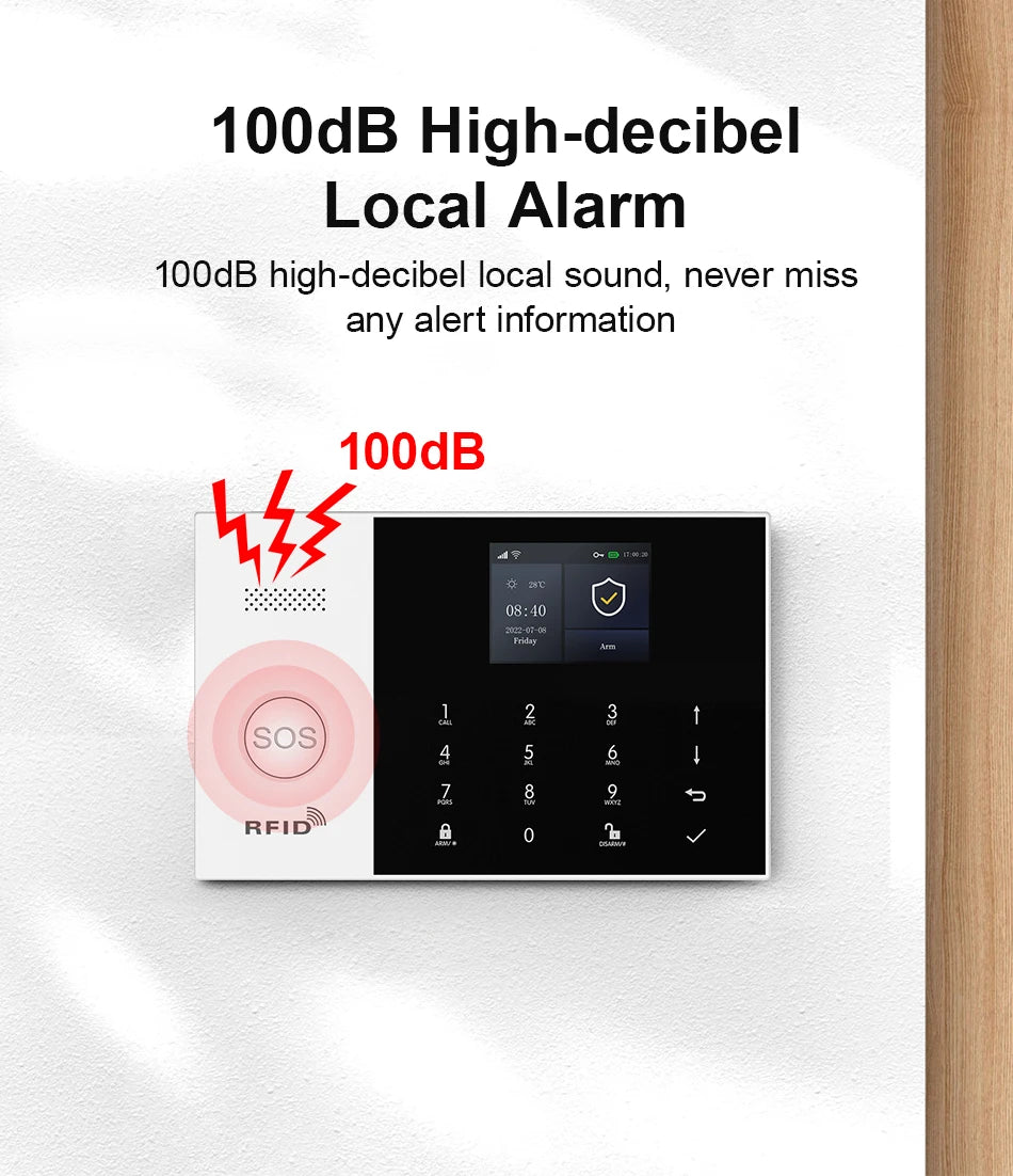 PGST Kit de système d'alarme antivol intelligent 4G WiFi Works with Tuya Works with Smart Life Connexion sans fil Ensemble de capteurs Télécommande Alerte en temps réel Sécurité domicile Bureau Entrepôt Euro