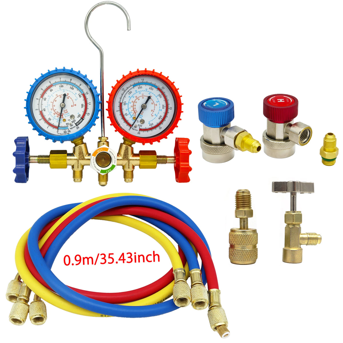 3-cestný AC manoměr s hadicami pre R12/R22/R404A/R134a | Automobilová HVAC diagnostika chladiaca látka