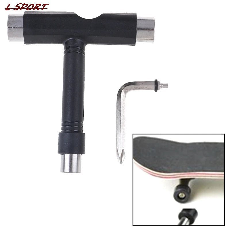 Skateboard T-Tool with Three Sockets and Screwdriver