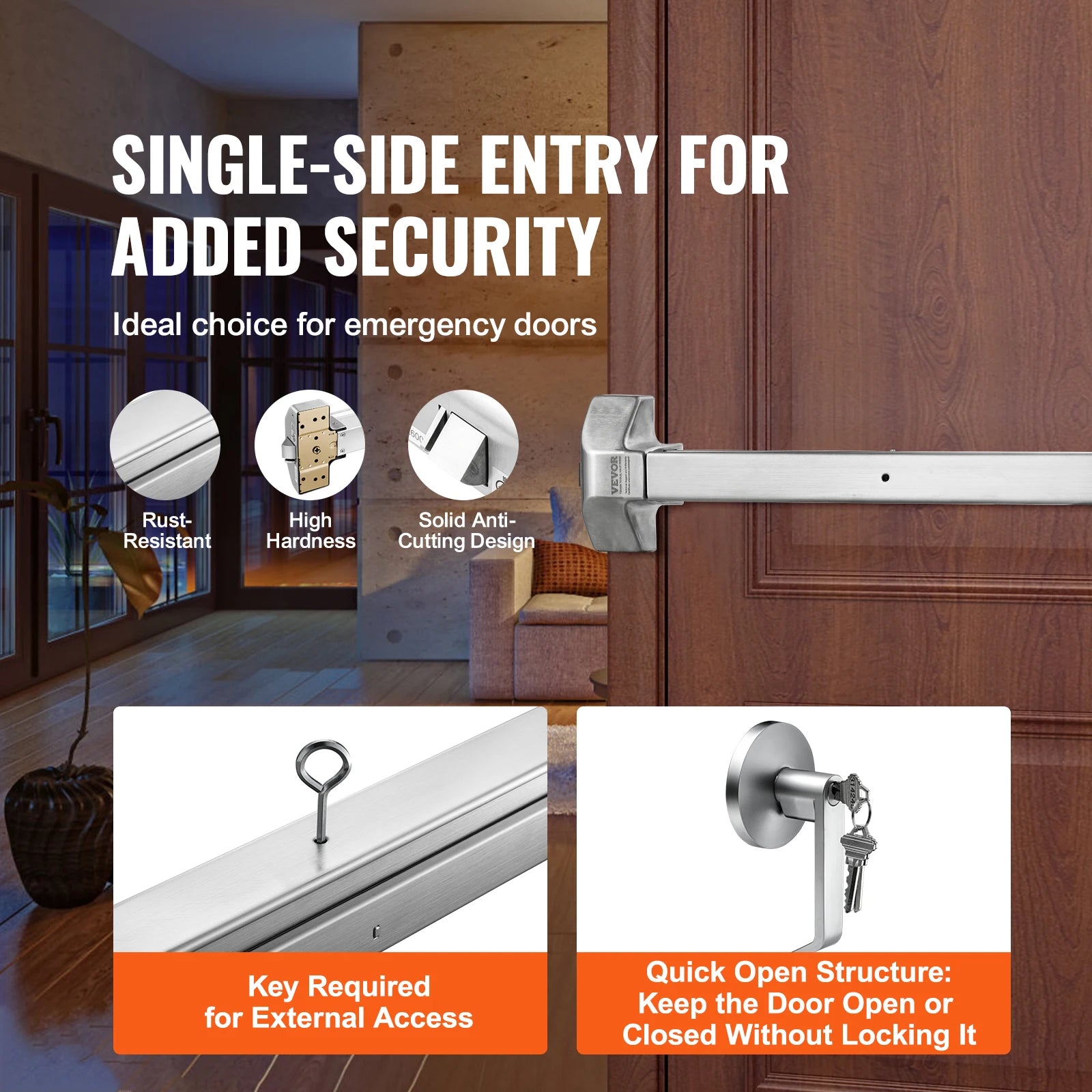 Stainless Steel Push Bar Panic Exit Device with Exterior Lever