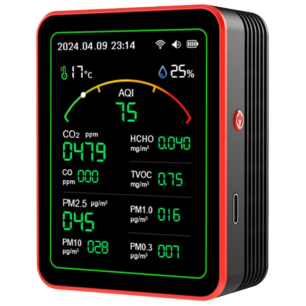 Monitor de calidad del aire WiFi 15 en 1 con pantalla de sensor de CO2, AQI y PM