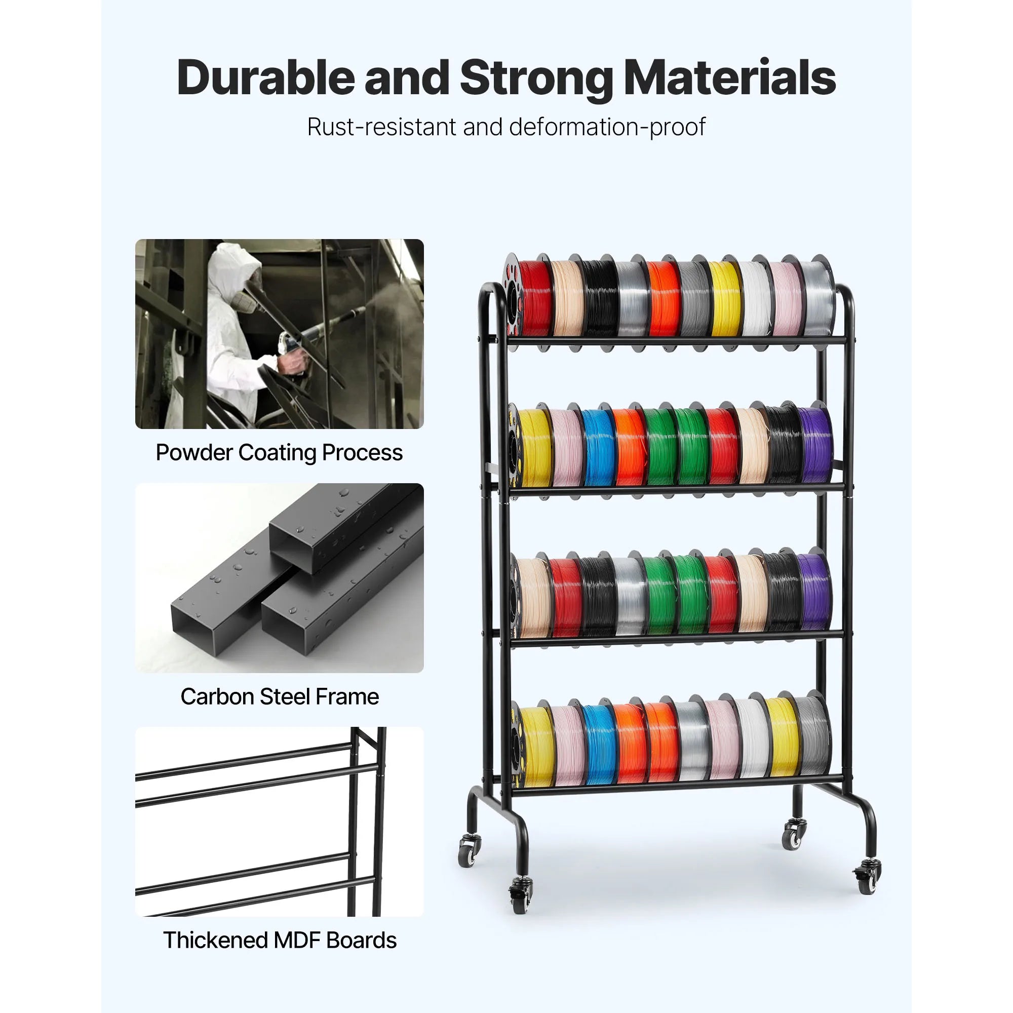 4-Tier 3D Printer Filament Storage Rack with Wheels (40 Spools)