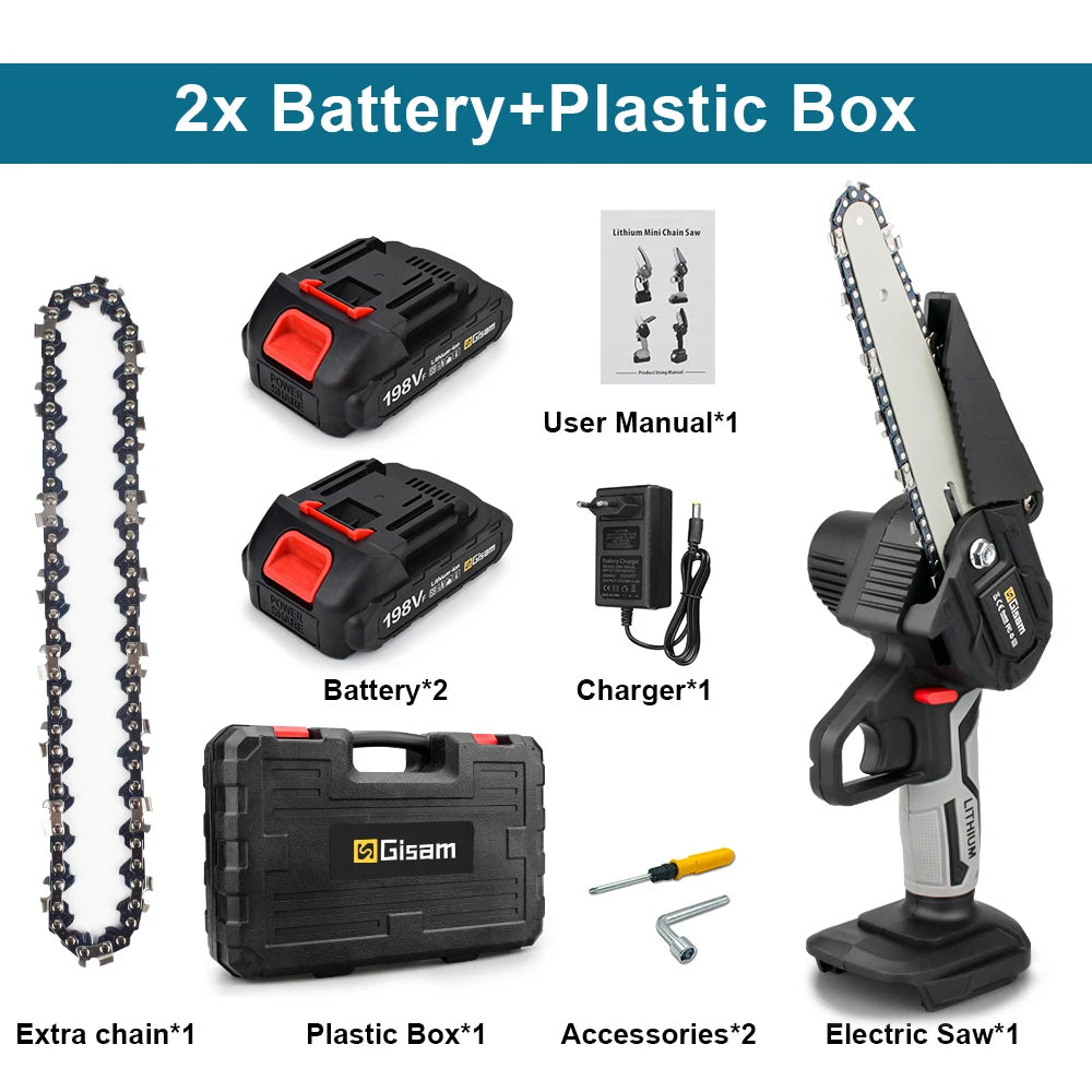 Gisam 6 Inch Chain Saw Cordless Electric Saw Handheld Garden Logging Chainsaw Wood Cutting Power Tool for Makita 18V Battery Pin 