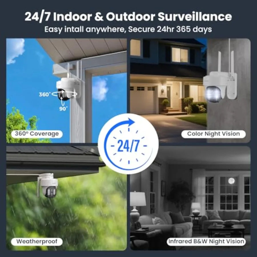 Indoor/Outdoor Security Camera System with 10X Zoom PTZ Tracking
