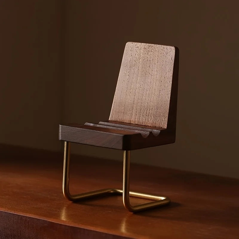Wooden Chair-Style Desktop Phone Stand